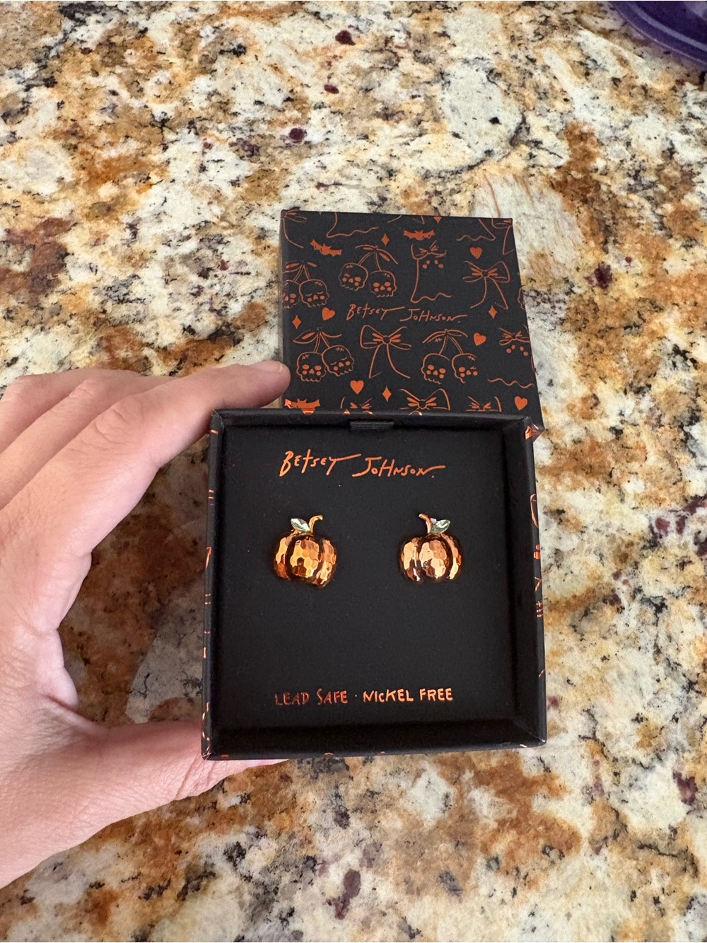 Betsey Johnson Metallic Pumpkin Halloween Earrings